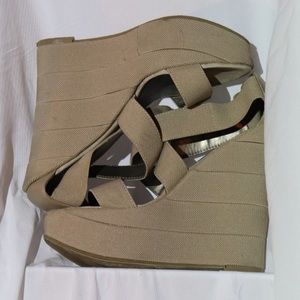 Tan Elastic Platform Heels